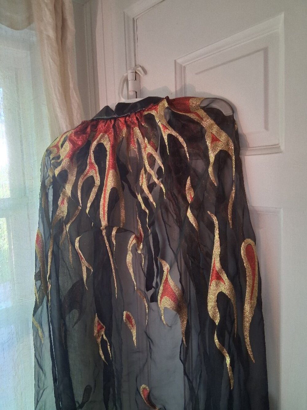Costume sheer glitter cape with flames